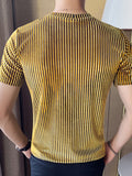 Ceekoo Mens Velvet Striped Round Neck Casual T-shirts