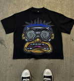 Ceekoo  -   American Fashion Goth Big Head Cartoon Print Oversized T-Shirt Men's Y2K Street Hip-Hop Harajuku Loose Casual Couple Clothes