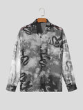 Ceekoo Mens Chinese Dragon Print Mesh Semi-Sheer Shirt