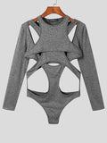 Ceekoo Mens Cutout Patchwork Long Sleeve Triangle Bodysuit