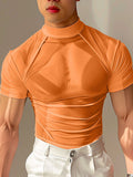 Ceekoo Mens Sexy Sheer Mesh Mock Neck T-Shirt