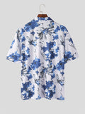 Ceekoo Mens Floral Print Collar Short Sleeve Shirt