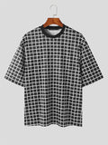 Ceekoo Mens Loose Crew Neck Plaid Short Sleeve T-Shirt