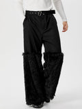 Ceekoo Mens Fashion Faux Leather Patchwork Fur Tassel Pants