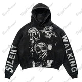 Ceekoo  -   E-Commerce Black High Street Gothic Matta Mummy Sweater Street Casual Y2k Hoodie