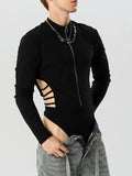 Ceekoo Mens Cutout Zip Front Rib-Knit Bodysuit