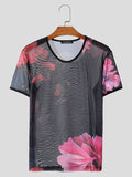 Ceekoo Mens Floral Print Sheer Short Sleeve T-Shirt