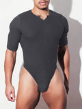 Ceekoo Mens Sexy Notch Neck Half Sleeve Bodysuit