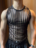 Ceekoo Mens Sheer Striped Crew Neck Sleeveless Tank