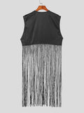 Ceekoo Mens Solid Color Patchwork Long Fringe Sleeveless Waistcoat