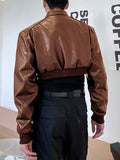 Ceekoo Mens Faux Leather Zip Jacket Crop Top