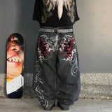 Ceekoo  -  90s Streetwear Vintage New Fashion Harajuku Pattern Black Embroidered Baggy Jeans Y2K High Street Casual Gothic High Waisted Wide Leg Trousers 1017