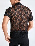 Ceekoo Mens See-through Lace High Neck T-Shirts