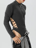 Ceekoo Mens Cutout Zip Front Rib-Knit Bodysuit