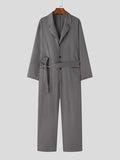 Ceekoo Mens Solid Lapel Belted Blazer Jumpsuit