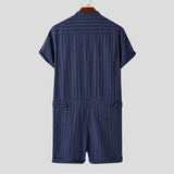 Ceekoo Mens Striped Button Causal Short Sleeve Jumpsuit