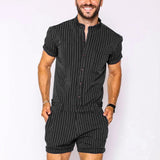 Ceekoo Mens Striped Button Causal Short Sleeve Jumpsuit